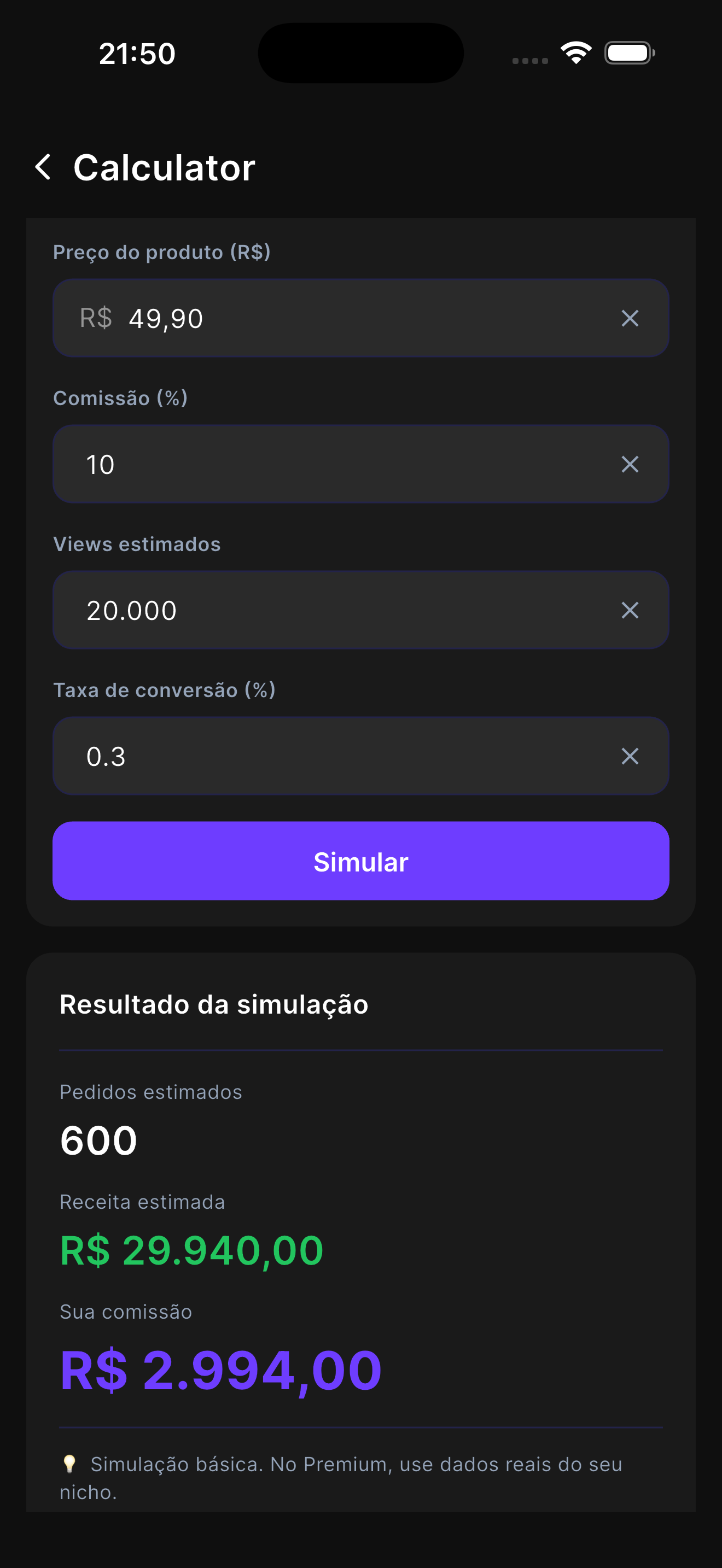 Tela da Calculator