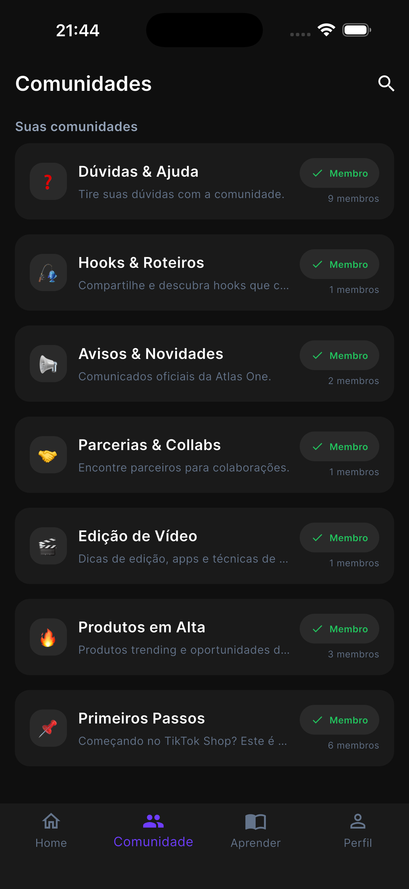 Lista de comunidades no Atlas One